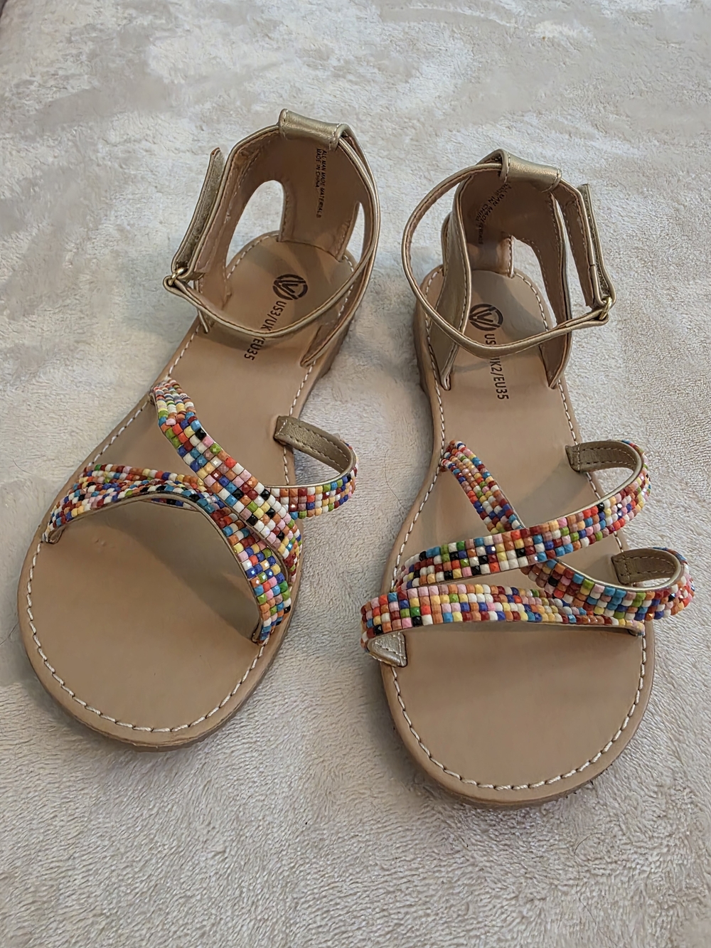 Multi-Color Beaded Ankle-Strap Kid's Sandals